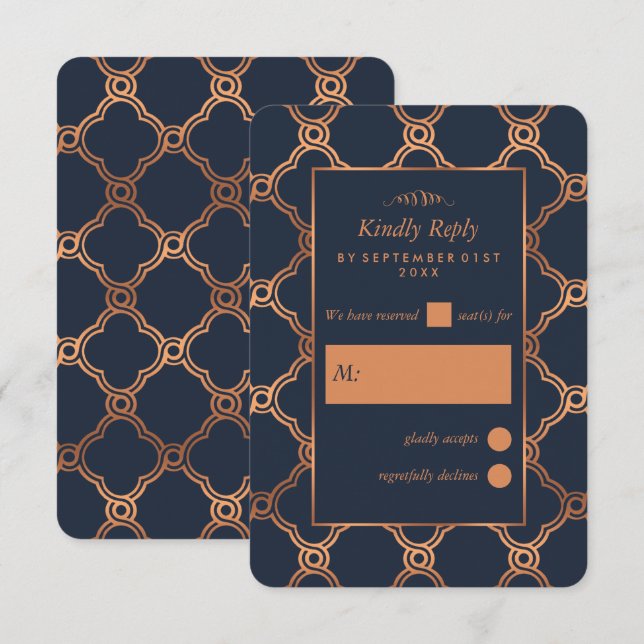 Cartons Réponse Mariage Géométrique vintage Gatsby (Devant / Derrière)