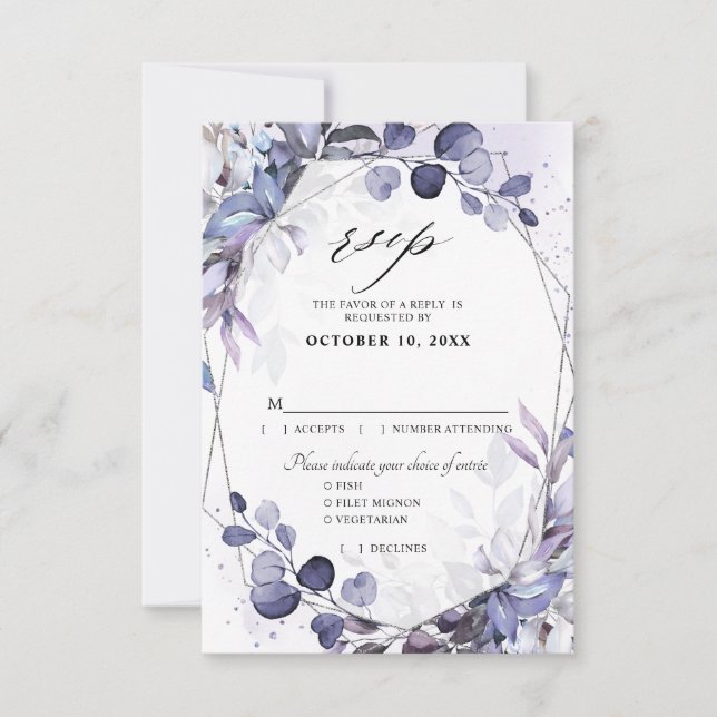 Cartons Réponse Mariage géométrique violet pervenche eucalyptus (Devant)