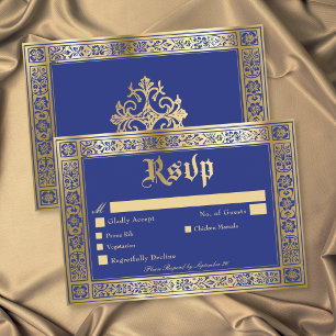 Cartons Réponse Mariage gothique bleu or médiéval jusqu'à la mort