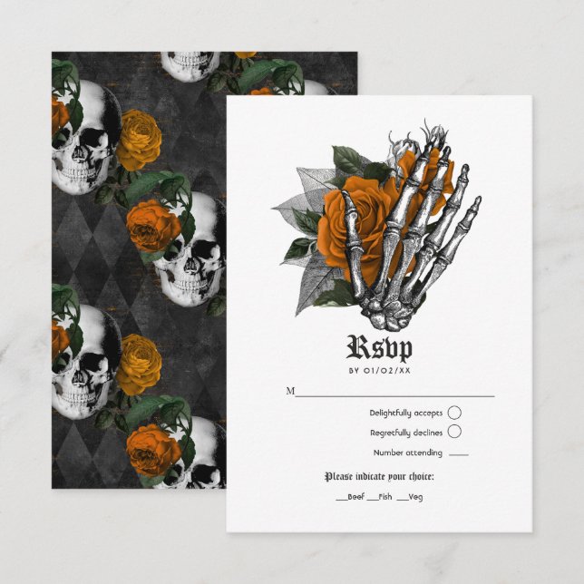 Cartons Réponse Mariage gothique Floral Orange (Devant / Derrière)