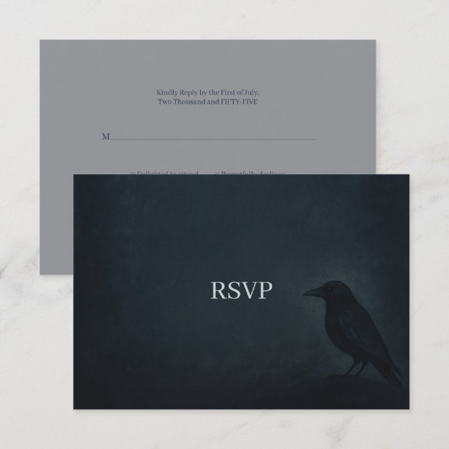 Cartons Réponse Mariage gothique Raven (Devant / Derrière)