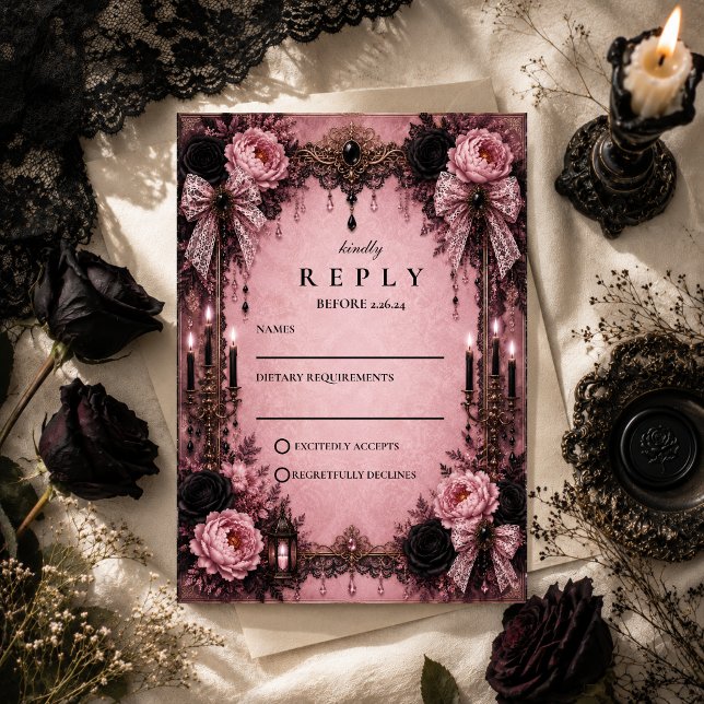Cartons Réponse Mariage gothique rose romantique (Créateur téléchargé)