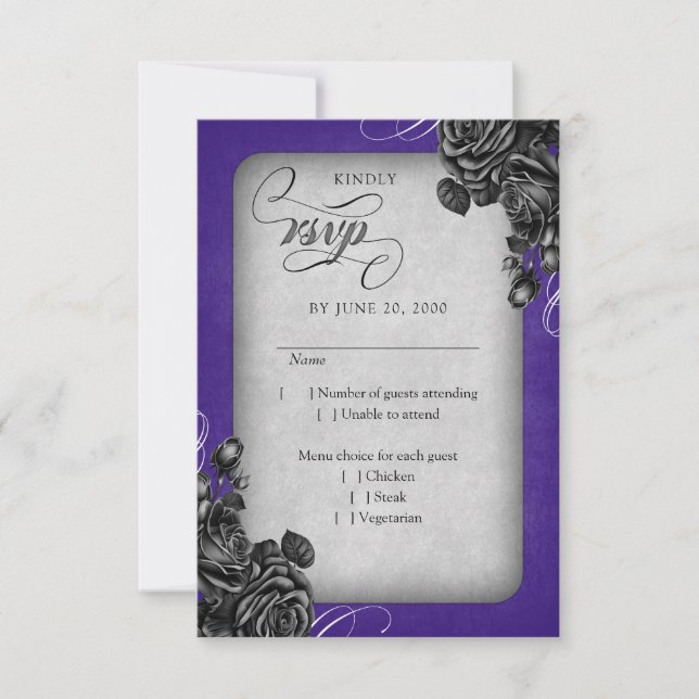 Cartons Réponse Mariage gothique Rose violet noir (Devant)