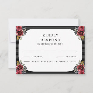 Cartons Réponse Mariage gothique Roses rouges Rayures noires