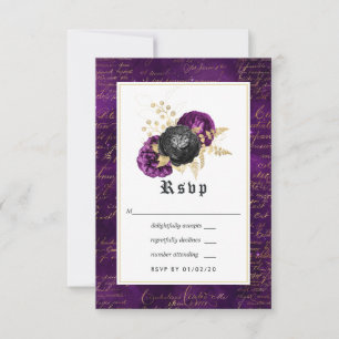 Cartons Réponse Mariage gothique violet, noir et or