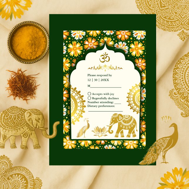 Cartons Réponse Mariage hindou Emerald Marigold (Créateur téléchargé)