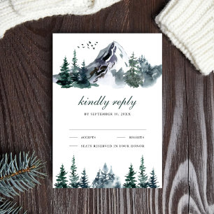 Cartons Réponse Mariage hivernal en aquarelle rustique en forêt de