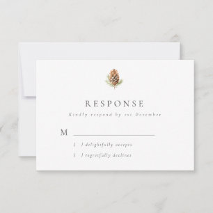 Cartons Réponse Mariage hivernal simple cône de pin