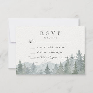 Cartons Réponse Mariage horizontal Rustic Mountain Green Pine Tree