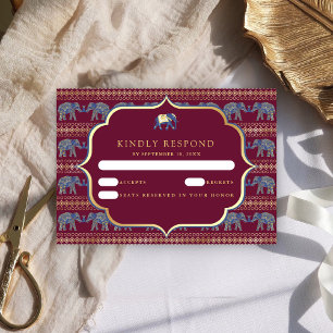 Cartons Réponse Mariage indien de la Bourgogne et de l'éléphant d'