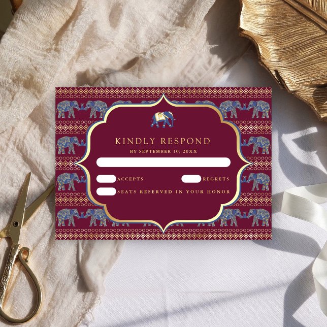 Cartons Réponse Mariage indien de la Bourgogne et de l'éléphant d' (Créateur téléchargé)