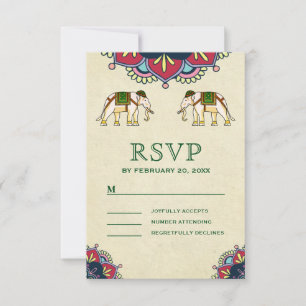 Cartons Réponse Mariage indien des éléphants traditionnels