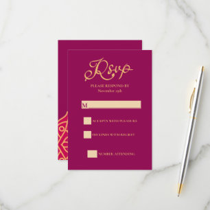 Cartons Réponse Mariage indien Mandala Magenta Gold