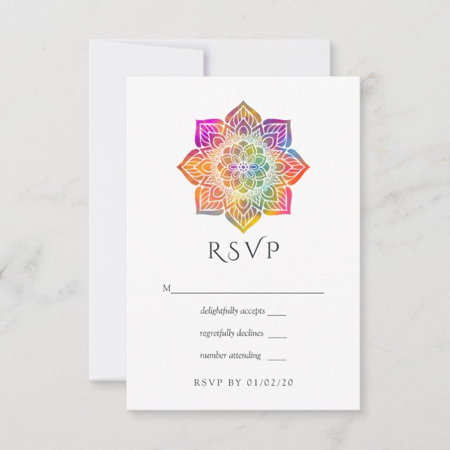 Cartons Réponse Mariage indien Rainbow Mandala (Devant)