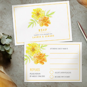 Cartons Réponse Mariage jaune marigold aquarelle florale simple