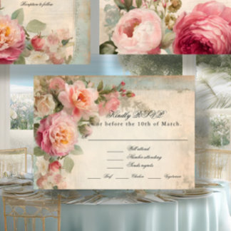 Cartons Réponse Mariage Journal Élegant Fleuris Vintage Français