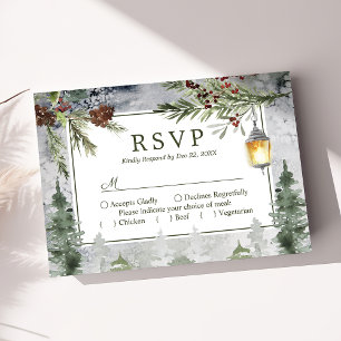 Cartons Réponse Mariage Lanterne Arbre Botanique de Pin Rustique d
