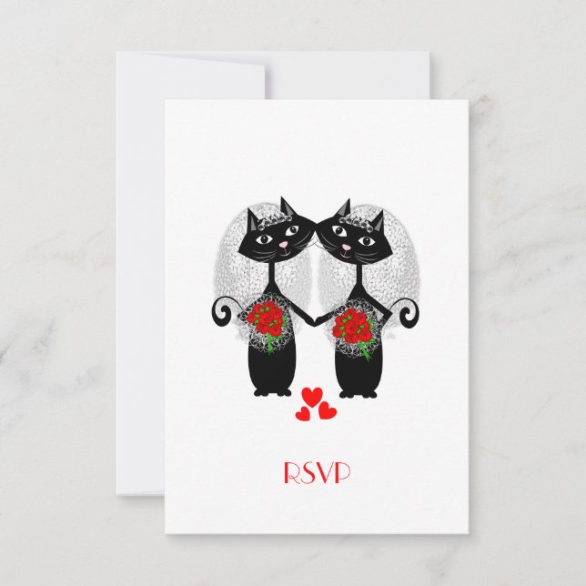 Cartons Réponse Mariage Lesbien Chat Cool Mariées Mignonnes Mariag (Devant)