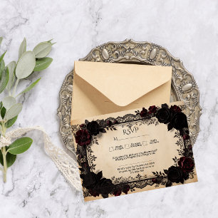 Cartons Réponse Mariage Luxueux Dark Romance en Dentelle Noire Vic
