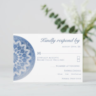 Cartons Réponse Mariage Mandala Bleu Dentelle