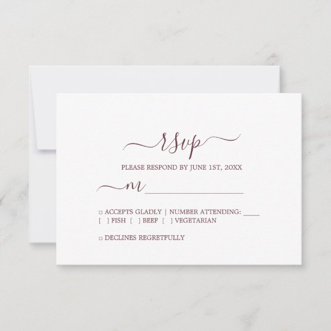 Cartons Réponse Mariage minimal Chic Script Bourgogne (Devant)