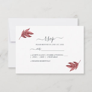 Cartons Réponse Mariage minimal pour feuille de bordeaux chic Scri