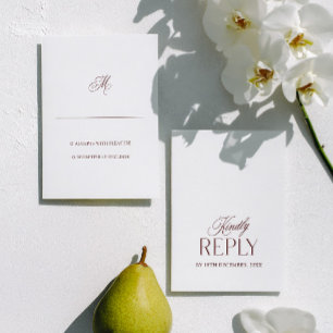 Cartons Réponse Mariage minimaliste Burgindy & White