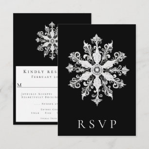 Cartons Réponse Mariage minimaliste de flocon de neige Black