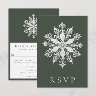Cartons Réponse Mariage minimaliste de flocon de neige Green