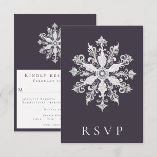 Cartons Réponse Mariage minimaliste de flocon de neige Plum Purp