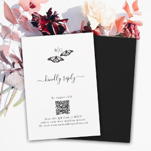 Cartons Réponse Mariage minimaliste de papillon noir blanc