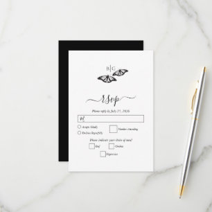 Cartons Réponse Mariage minimaliste de papillon noir blanc