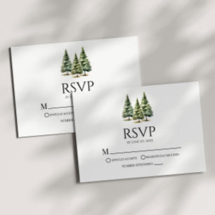 Cartons Réponse Mariage minimaliste des pins neigeux d'hiver