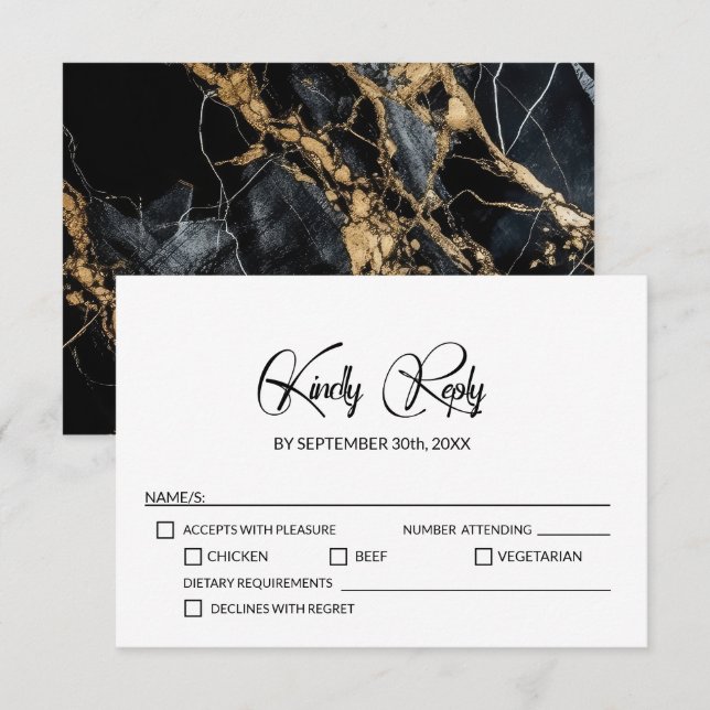 Cartons Réponse Mariage minimaliste en marbre (Devant / Derrière)