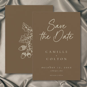 Cartons Réponse Mariage Minimaliste Feuille de Chêne et Gland d'Au