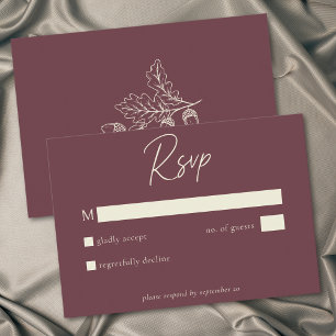 Cartons Réponse Mariage minimaliste feuille de chêne gland automne