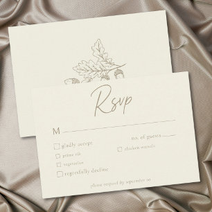 Cartons Réponse Mariage minimaliste feuille de chêne gland crème i