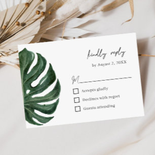 Cartons Réponse Mariage minimaliste feuille tropicale Monstera 