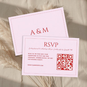 Cartons Réponse Mariage minimaliste moderne code QR rose rouge 