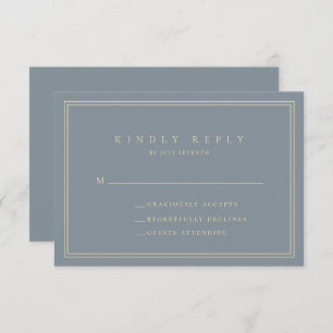 Cartons Réponse Mariage minimaliste moderne Dusty Blue et Gold