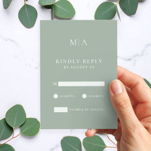 Cartons Réponse Mariage minimaliste moderne Sage Green