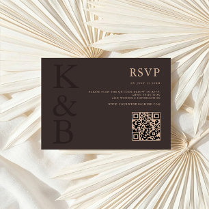 Cartons Réponse Mariage Minimaliste Monogramme Marron Moderne