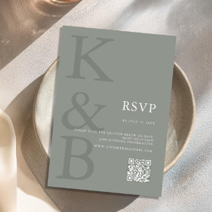 Cartons Réponse Mariage minimaliste monogramme vert sauge moderne