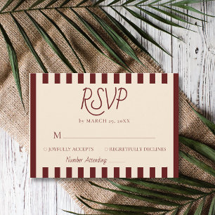 Cartons Réponse Mariage Minimaliste Rétro avec Rayures Bourgogne P