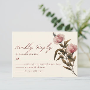 Cartons Réponse Mariage minimaliste rouge et rose pâle