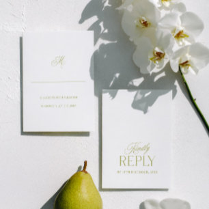 Cartons Réponse Mariage minimaliste vert olive et blanc