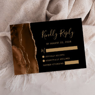 Cartons Réponse Mariage Mocha Brown Gold Black Agate