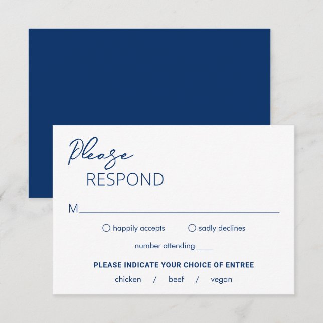 Cartons Réponse Mariage moderne bleu marine minimal (Devant / Derrière)