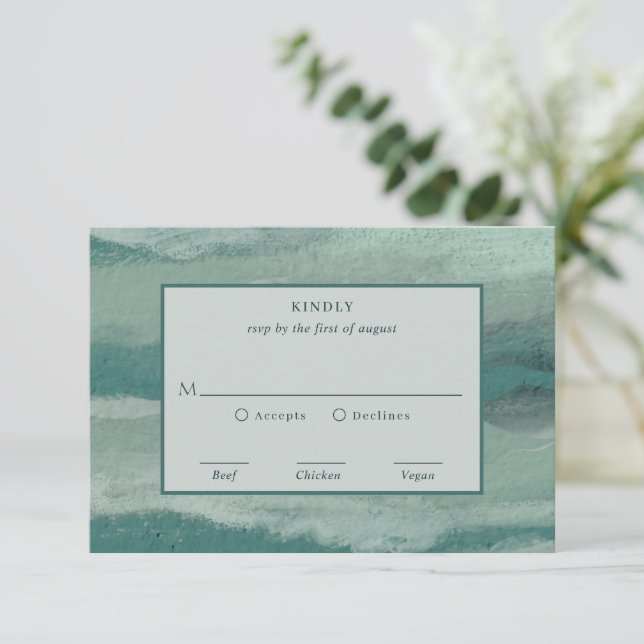 Cartons Réponse Mariage Moderne Chic et Abstrait de Teinte Cyan su (Debout devant)