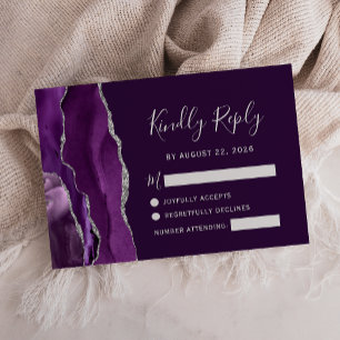 Cartons Réponse Mariage moderne d'âge d'argent violet profond